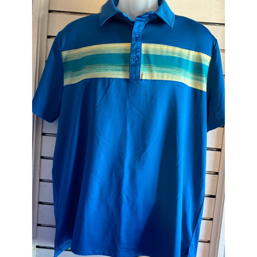 All in motion men’s polo size large short sleeve blue multi stripes across chest - Picture 1 of 8